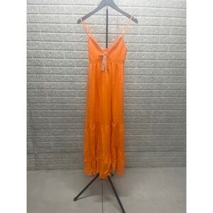 No Boundaries Lace Trim Maxi Dress Orange Spirit Smocked Tiered XXS 00 NB25HQ014